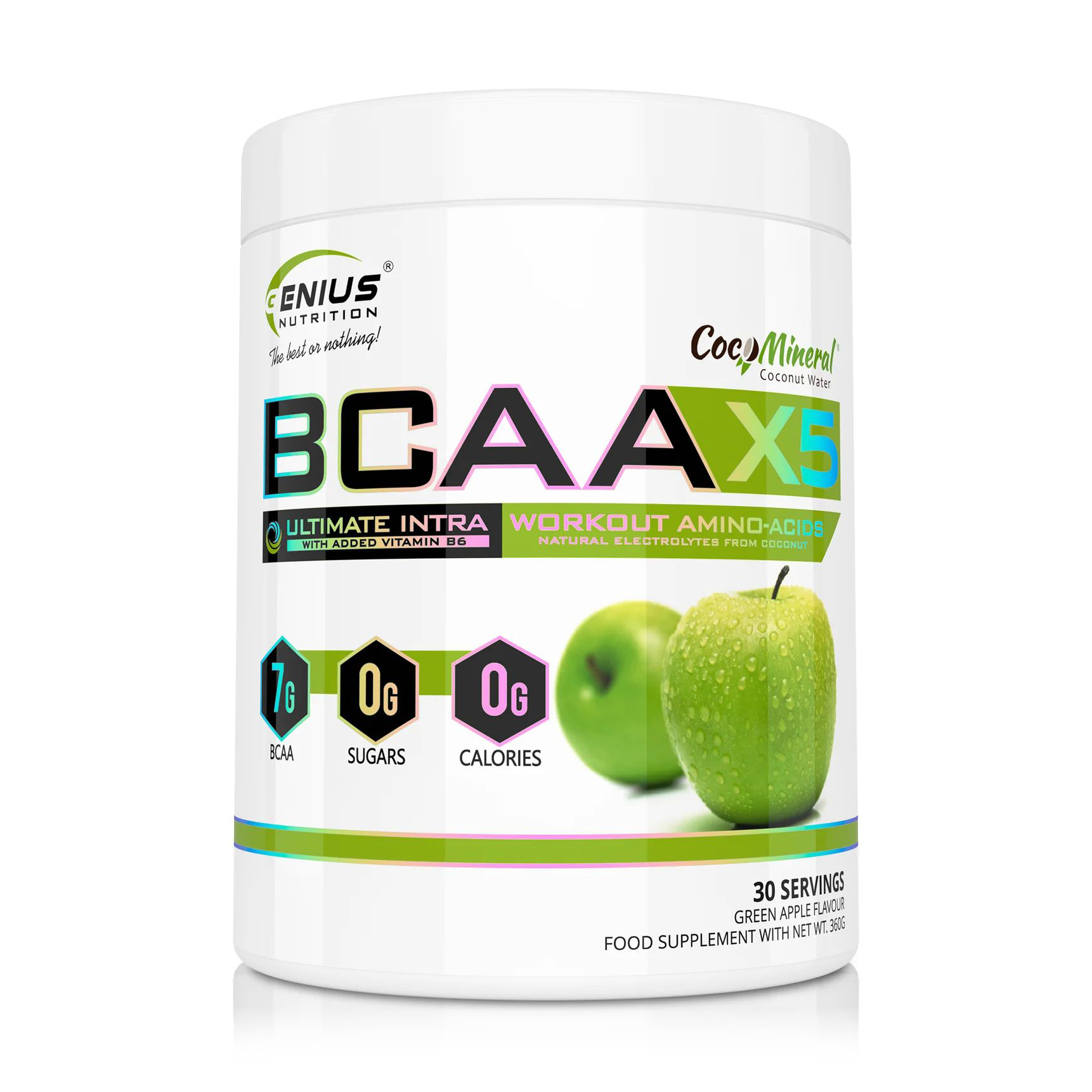 

Амінокислоти Genius Nutrition BCAA X5 Зелене яблуко, в порошку, 360 г