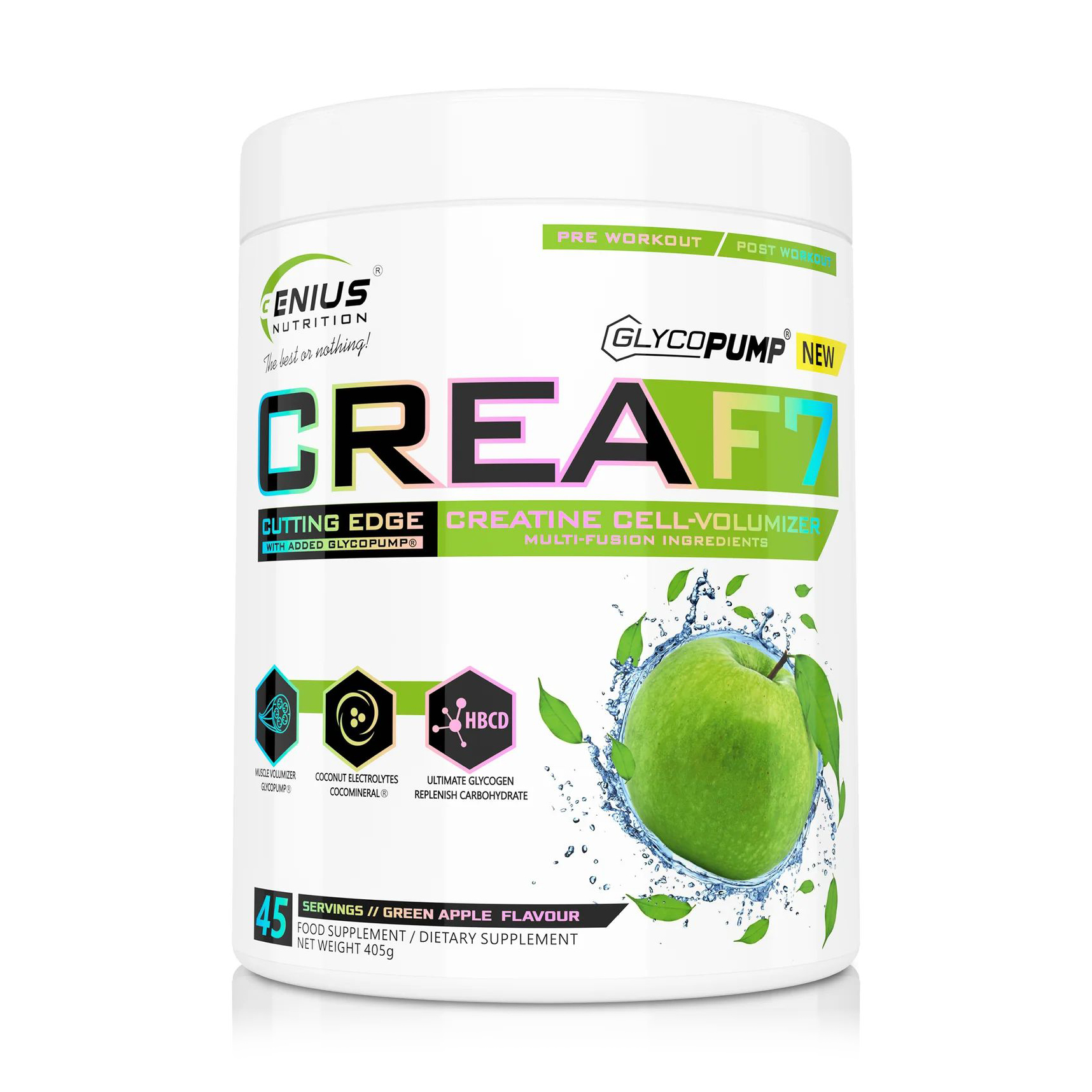 

Креатин Genius Nutrition Crea F7 Зелене яблуко, в порошку, 405 г