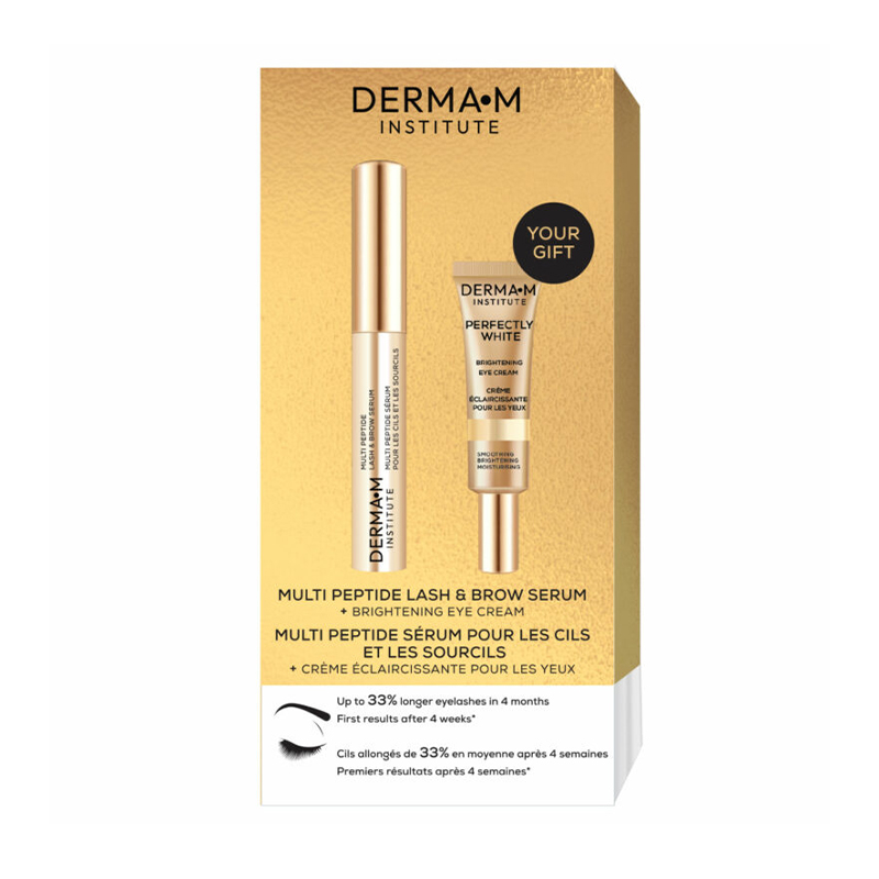 

Набір для обличчя Derma M Institute (мультипептидна сироватка для брів та вій, 3 мл + крем для шкіри наволо очей, 15 мл)
