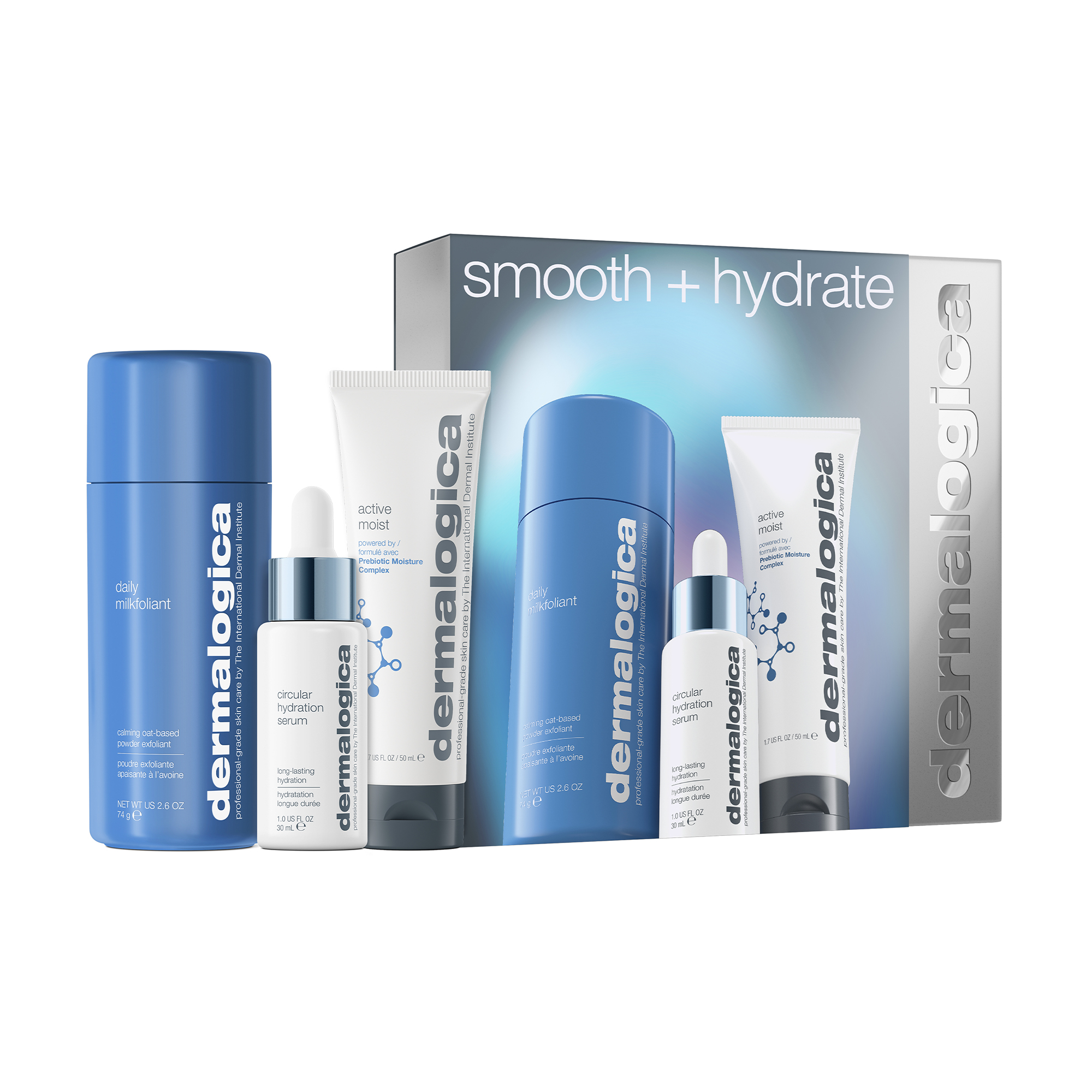 

Уцінка! Набір для обличчя Dermalogica Smooth + Hydrate (Daily Milkfoliant, 74 г + Circular Hydration Serum, 30 мл + Active Moist, 50 мл)
