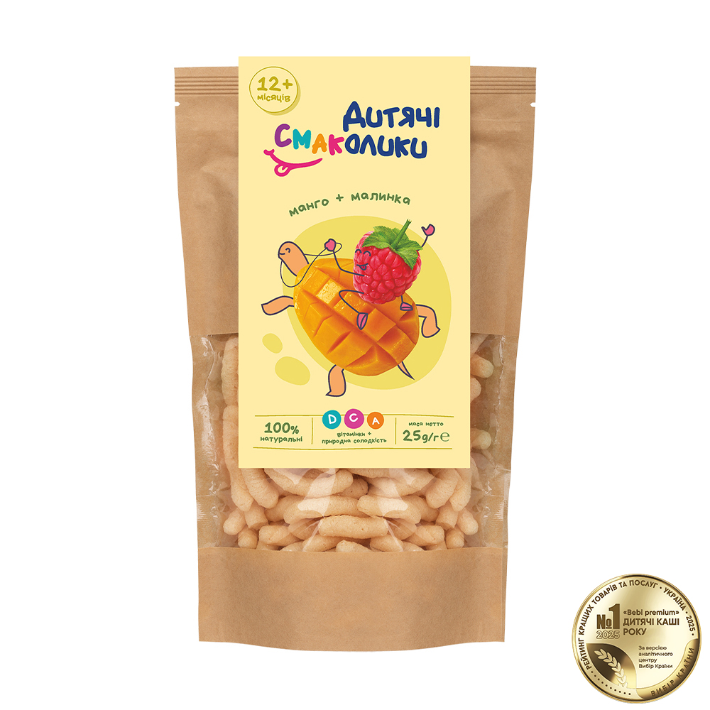 

Уцінка! Дитячі снеки Дитячі смаколики Манго + малинка, від 1 року, 25 г