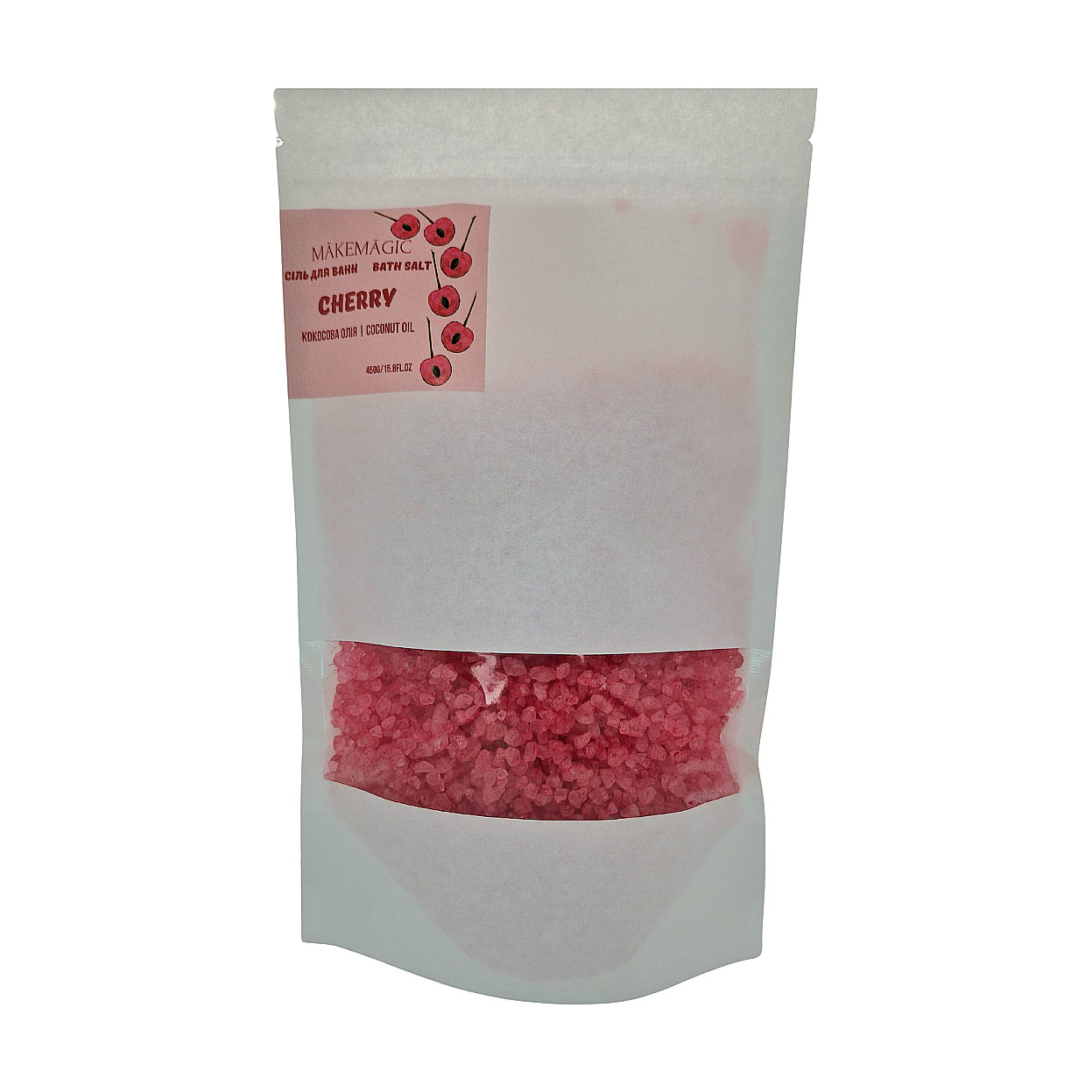 

Уцінка! Сіль для ванни MAKEMAGIC Bath Salt Вишня, з олією кокоса, 450 г