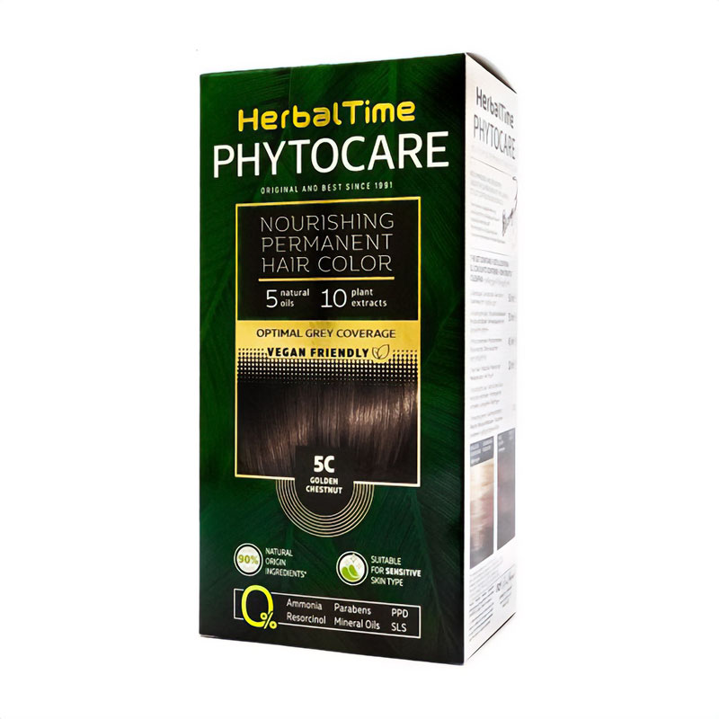 

Безаміачна фарба для волосся Herbal Time Phytocare Permanent Hair Color 5C Золотистий каштан, 125 мл