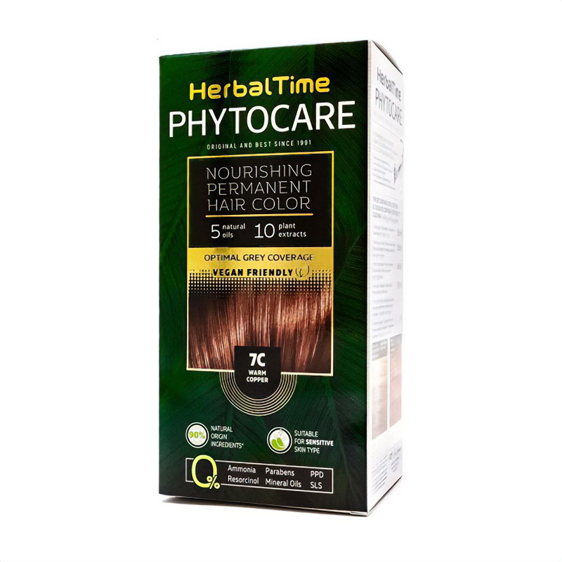 

Безаміачна фарба для волосся Herbal Time Phytocare Permanent Hair Color 7C Теплий мідний, 125 мл
