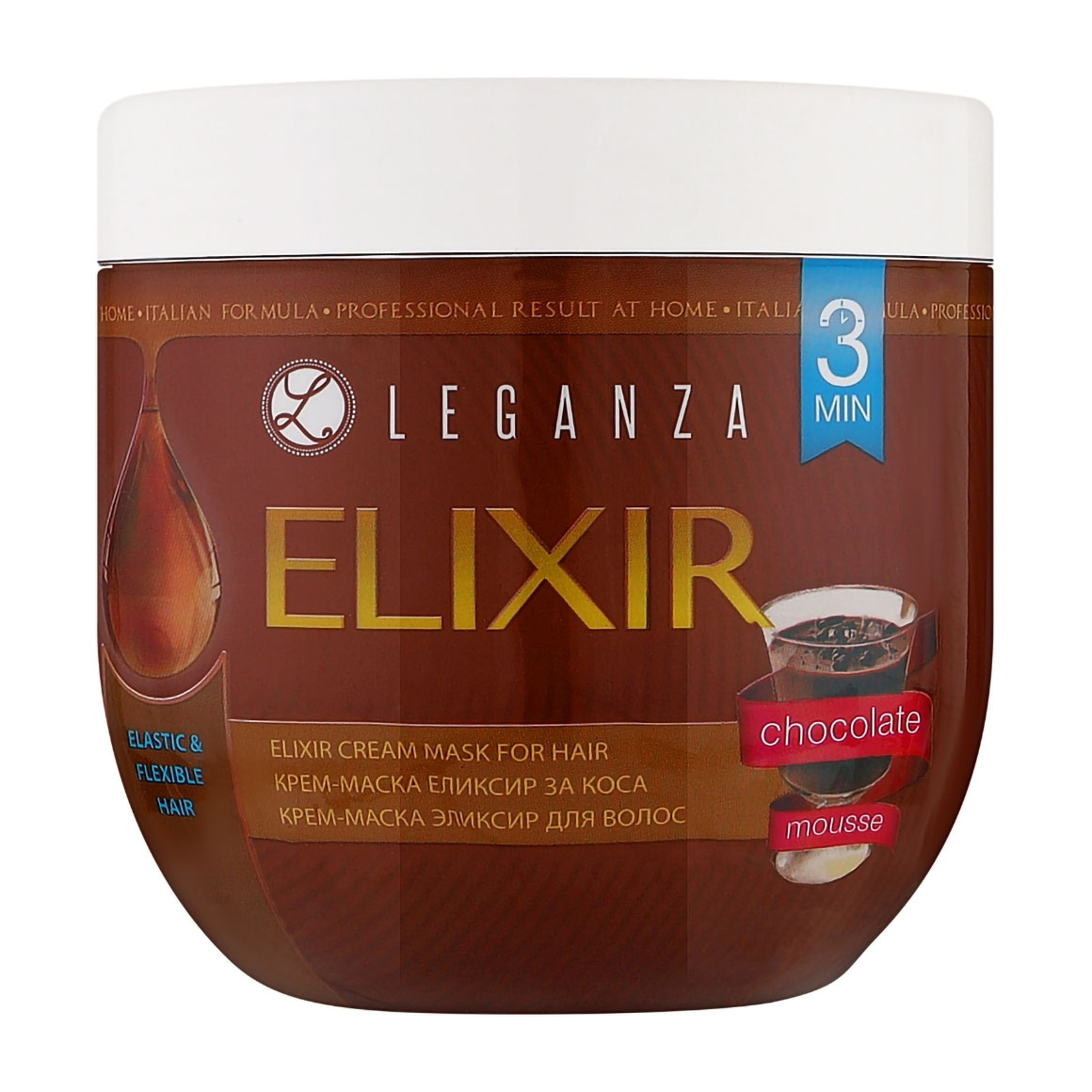 

Уцінка! Крем-маска еліксир для волосся Leganza Elixir Шоколадний мус, 1 л (без дозатора)