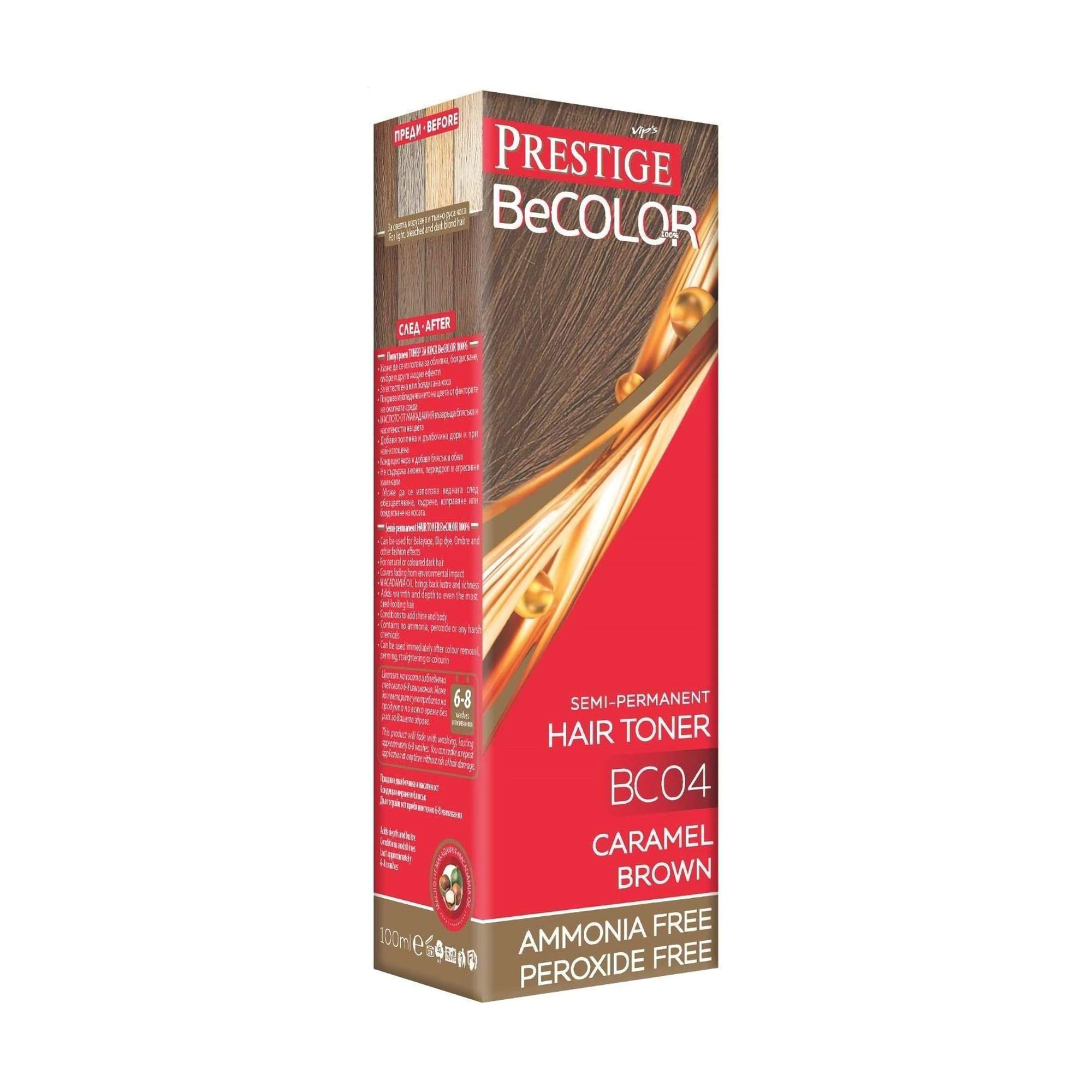 Безаміачний відтінковий бальзам для волосся Vip's Prestige BeColor Semi-Permanent Hair Toner BC04 Карамельно-коричневий, 100 мл