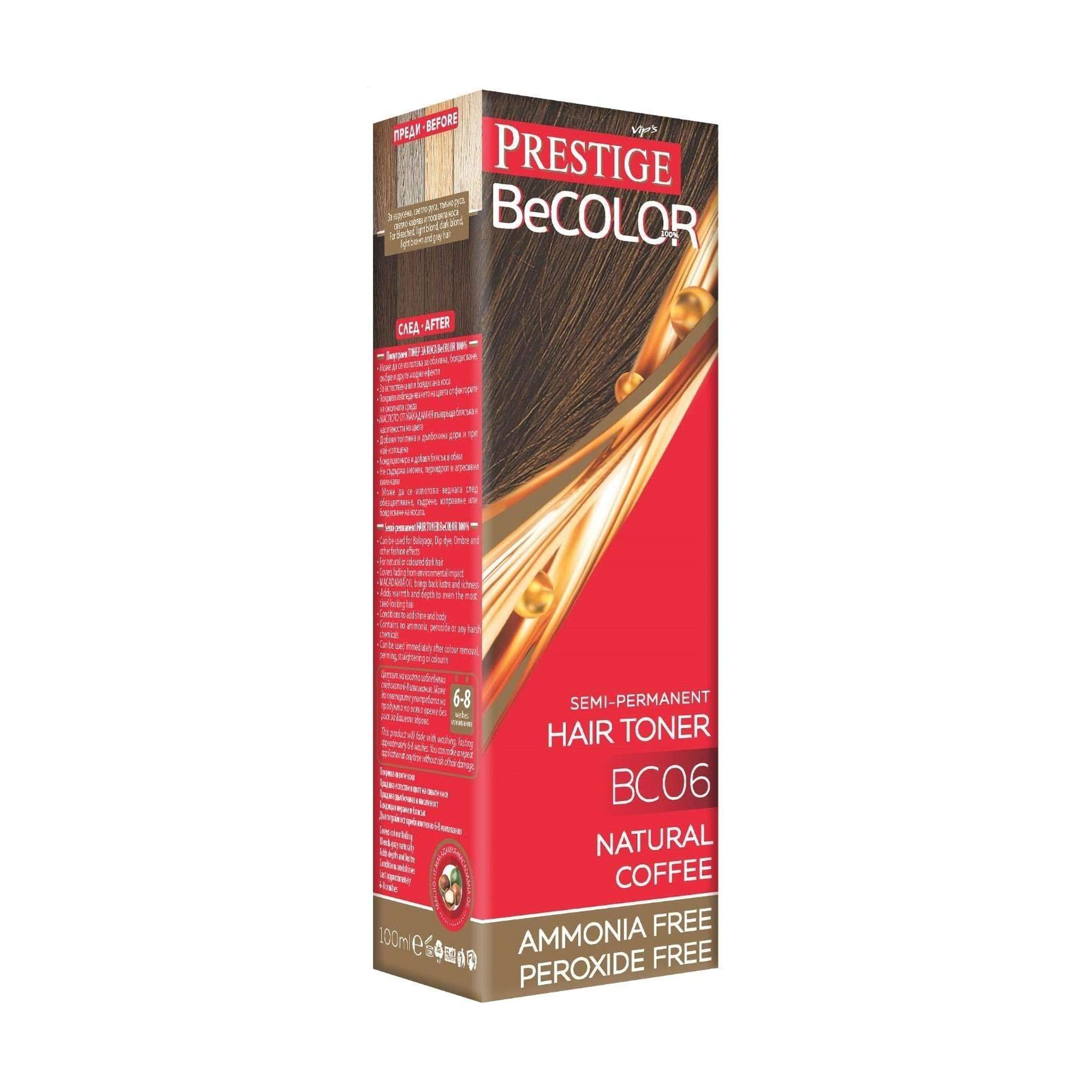 

Уцінка! Безаміачний відтінковий бальзам для волосся Vip's Prestige BeColor Semi-Permanent Hair Toner BC06 Натуральний коричневий, 100 мл