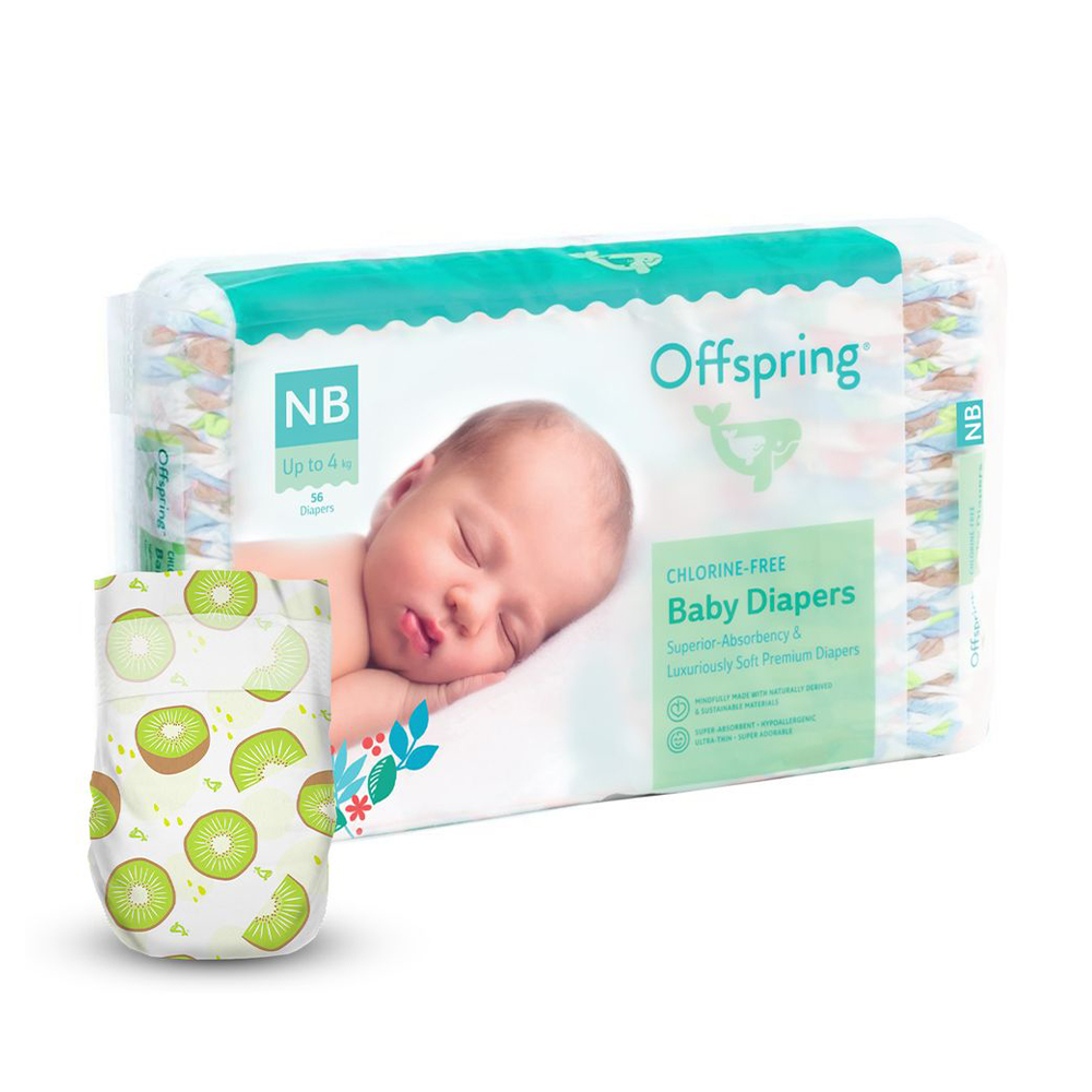 Підгузки Offspring Hairykiwi розмір NB (до 4 кг), 56 шт