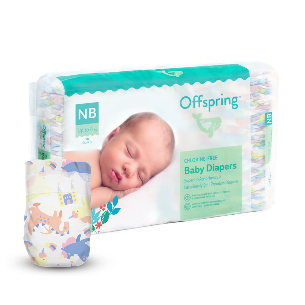 Підгузки Offspring FairyTale розмір NB (до 4 кг), 56 шт