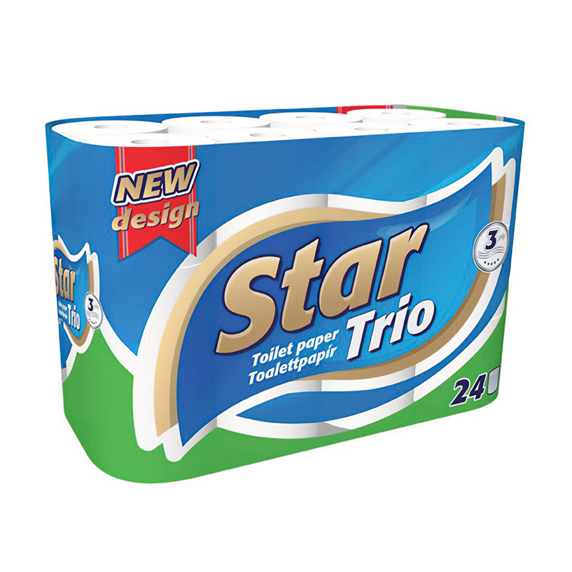 

Уцінка! Туалетний папір Ooops! Star Trio білий, 3-шаровий, 90 відривів, 24 рулони