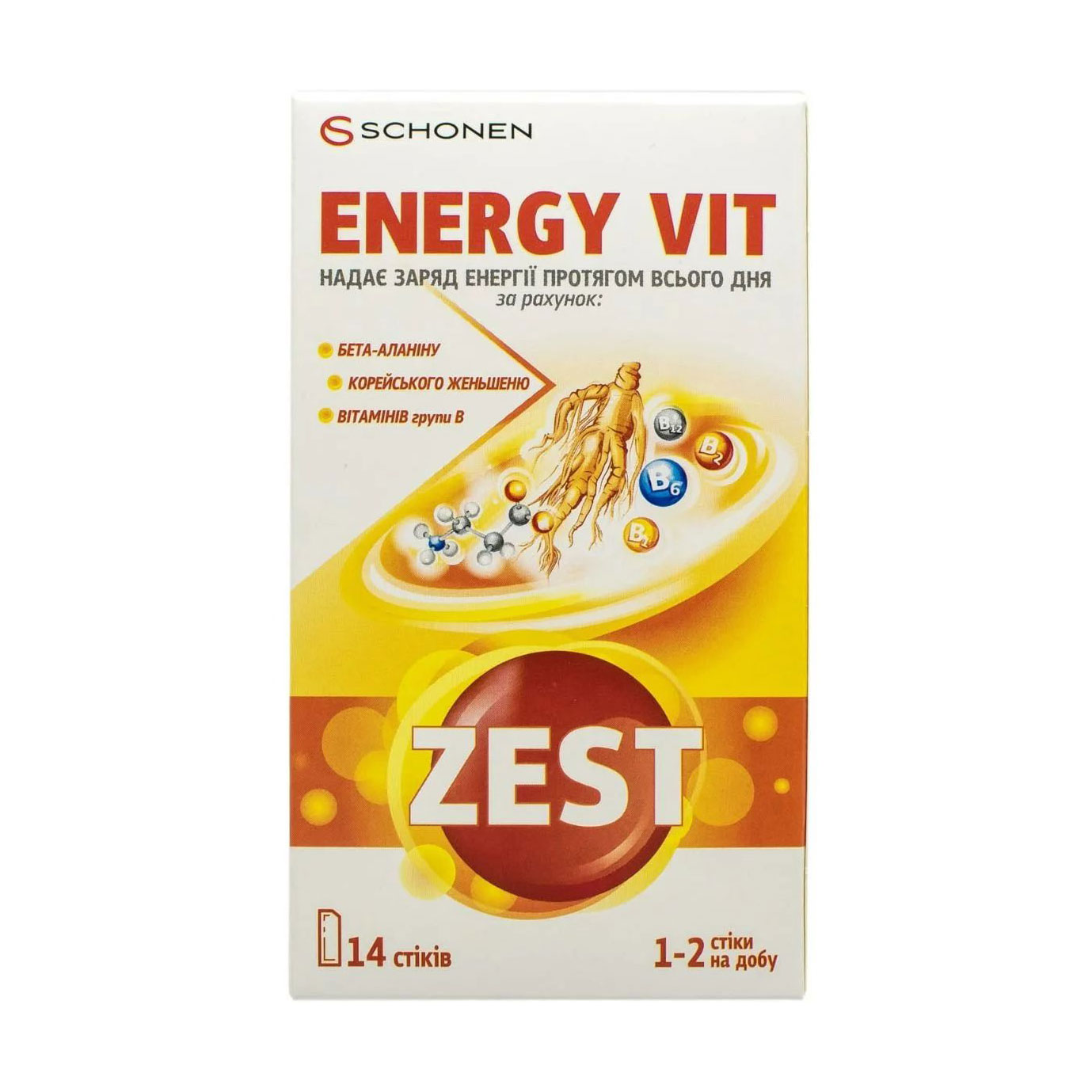 

Вітамінний комплекс Schonen Zest Energy Vit у стіках, 14*1.5 г