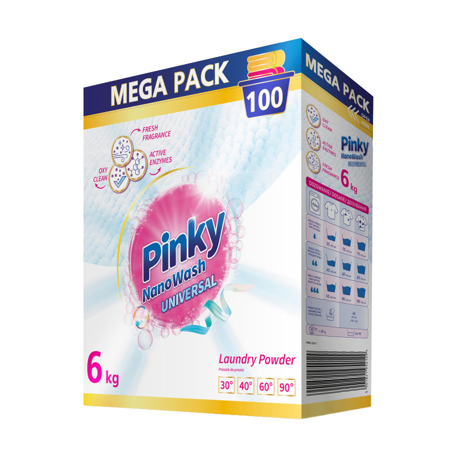 

Уцінка! Універсальний пральний порошок Pinky NanoWash Universal, 100 циклів прання, 6 кг