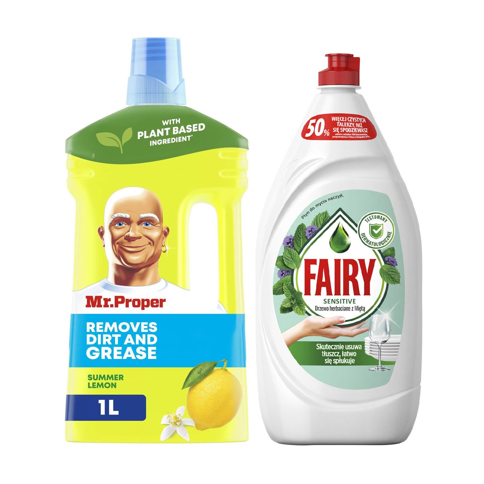 

Набір Fairy & Mr.Proper (засіб для миття посуду Чайне дерево та м'ята, 900 мл + миючий засіб для підлоги та стін Лимон, 1 л)