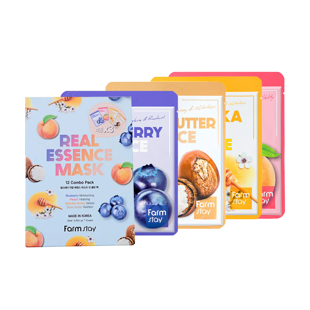 

Набір масок для обличчя FarmStay Real Essence Face Mask Pack (Sheabutter, 3 шт + Blueberry, 3 шт + Manuka Honey, 3 шт + Peach, 3 шт)