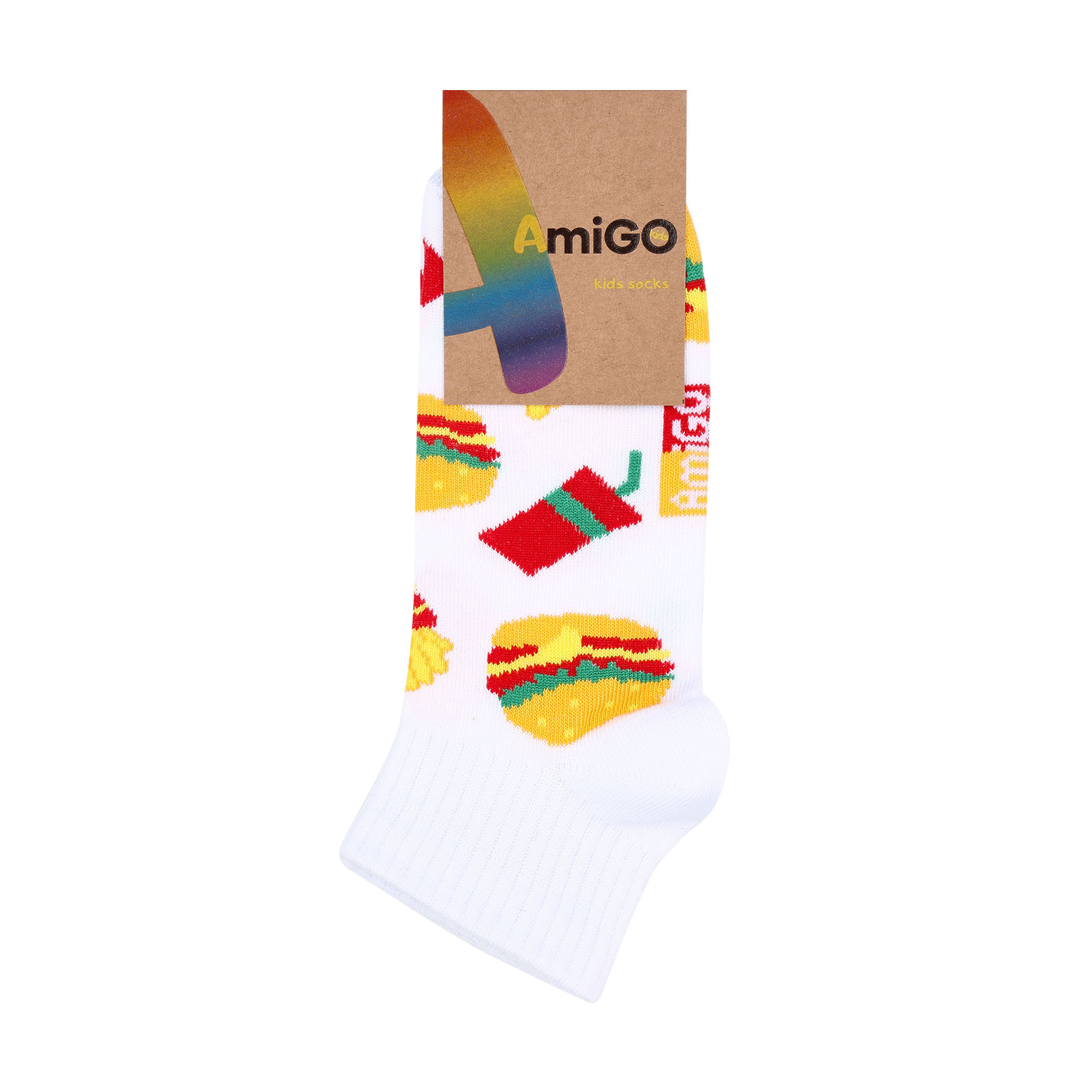 

Дитячі шкарпетки AmiGО Бургери та фрі, білі, розмір 22-24