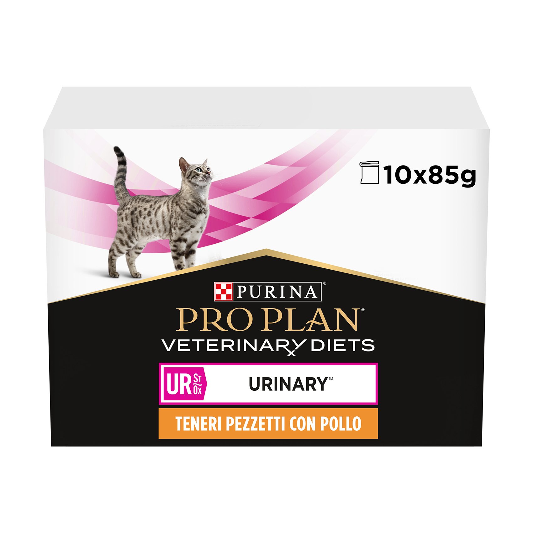 

Вологий корм для дорослих котів Pro Plan Veterinary Diets UR ST/OX Urinary для розчинення та зниження утворення каменів, з куркою, 10*85 г