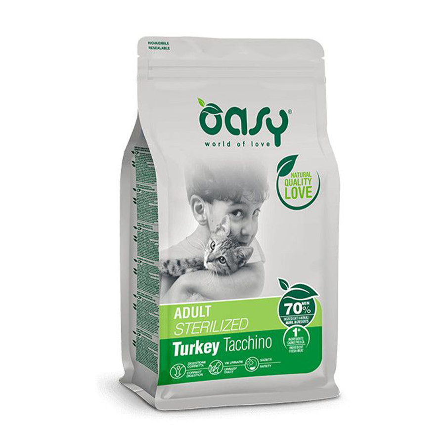 

Сухий корм для стерилізованих кішок Oasy Lifestage Adult Sterilized з індичкою, 300 г