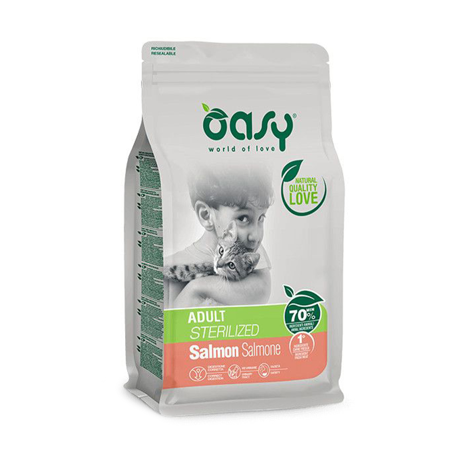 

Сухий корм для стерилізованих кішок Oasy Lifestage Adult Sterilized з лососем, 300 г