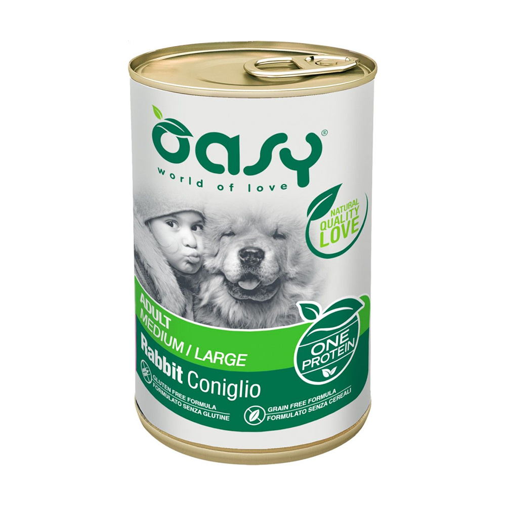 

Вологий корм для дорослих собак середніх та великих порід Oasy One Animal Protein Adult Medium/Large з кроликом, 400 г