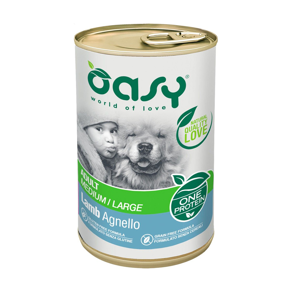 

Вологий корм для дорослих собак середніх та великих порід Oasy One Animal Protein Adult Medium/Large з ягням, 400 г