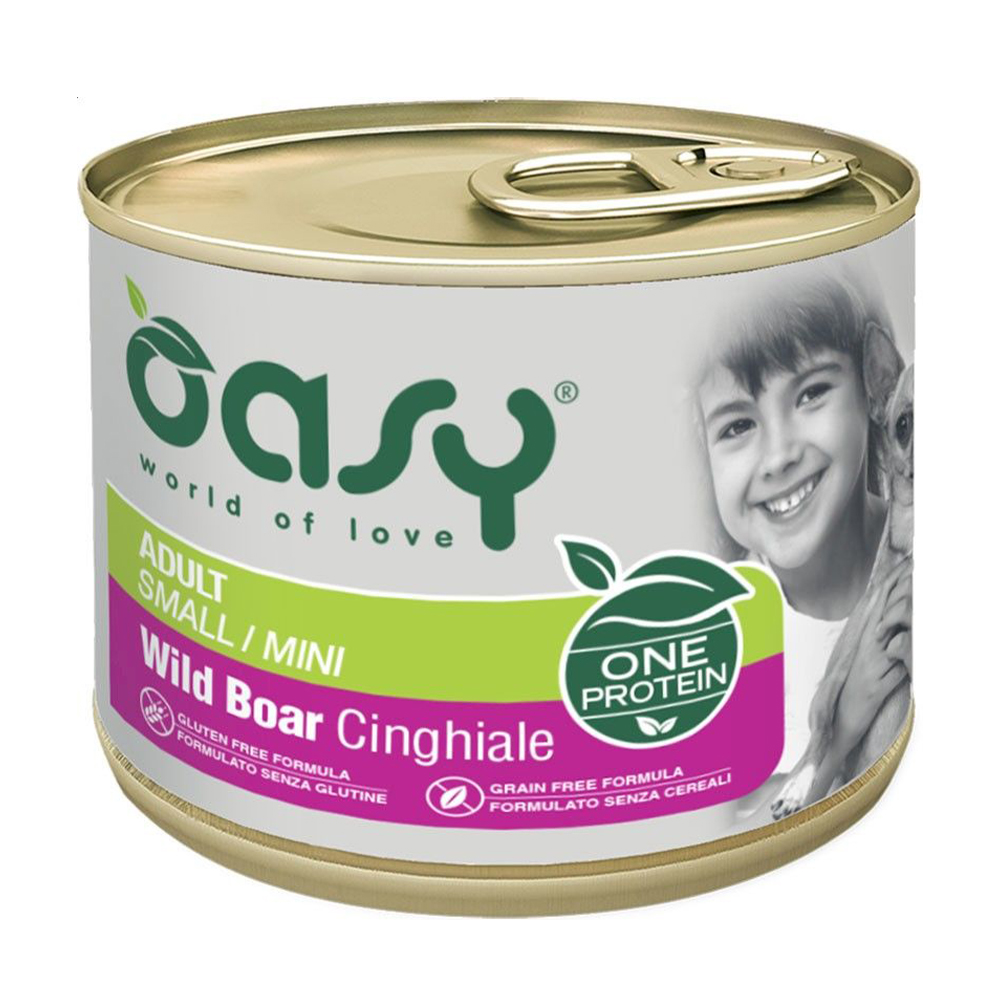 

Вологий корм для дорослих собак малих порід Oasy One Animal Protein Adult Small/Mini з диким кабаном, 200 г