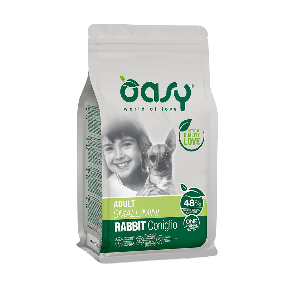 

Уцінка! Сухий корм для дорослих собак малих порід Oasy One Animal Protein Adult Small/Mini з кроликом, 800 г