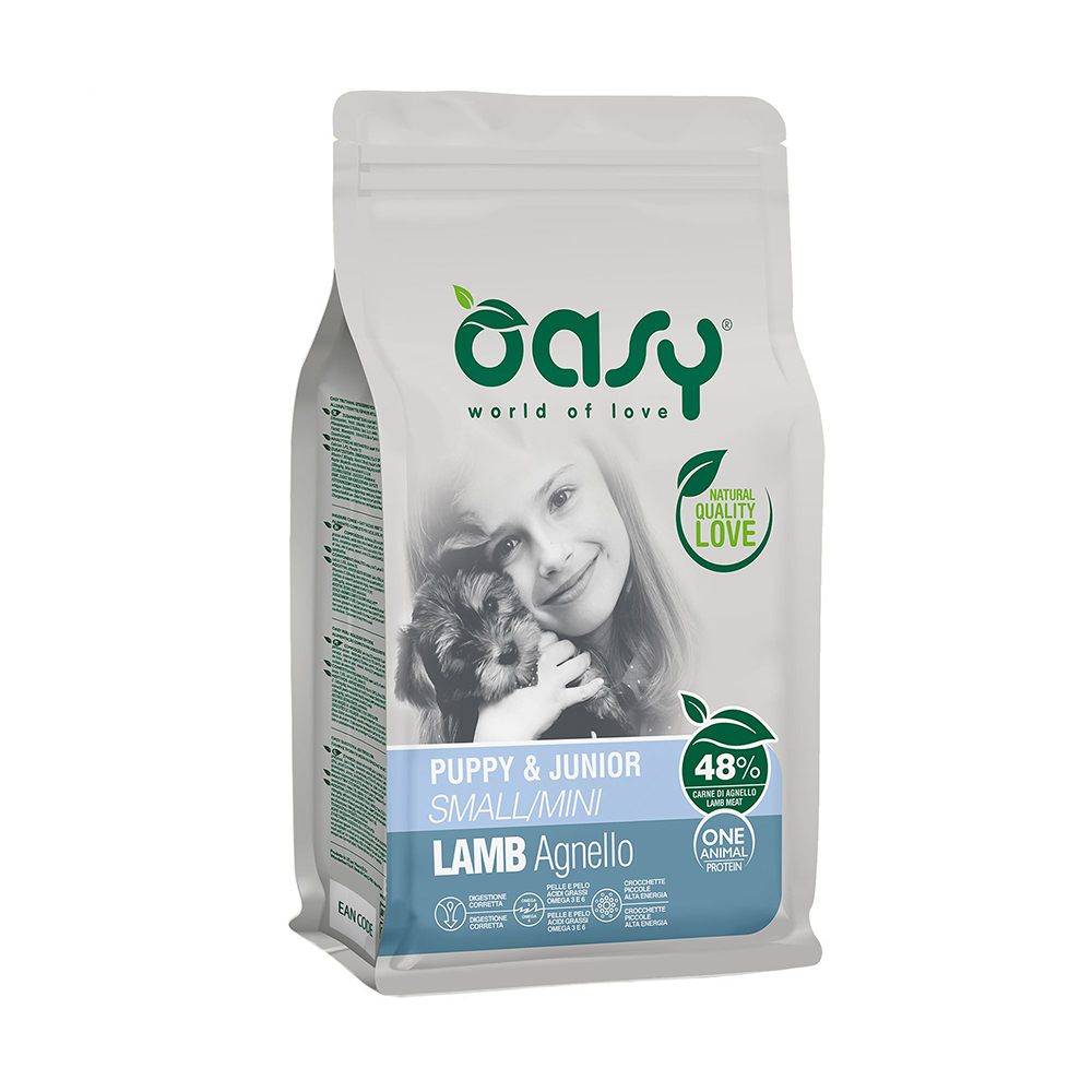 

Уцінка! Сухий корм для цуценят малих порід Oasy One Animal Protein Puppy & Junior Small/Mini з ягням, 800 г