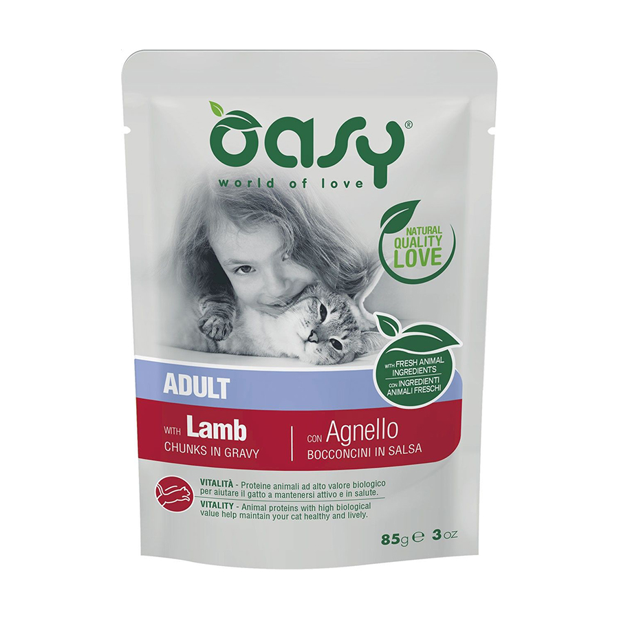 

Вологий корм для кішок Oasy Chunks In Gravy Adult з ягням, 85 г