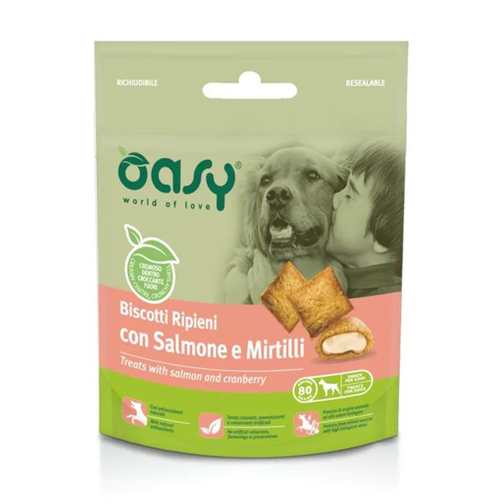 

Ласощі для собак Oasy Treats з лососем та журавлиною, 80 г