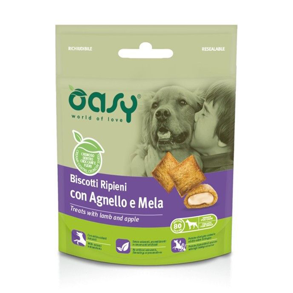 

Ласощі для собак Oasy Treats з ягням та яблуком, 80 г
