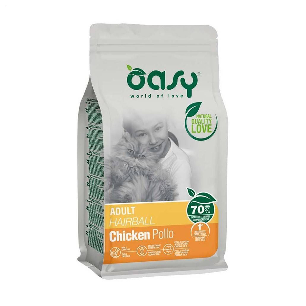 

Уцінка! Сухий корм для котів Oasy Lifestage Adult Hairball з куркою, 1.5 кг