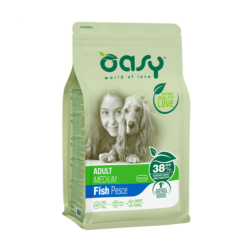 

Уцінка! Сухий корм для дорослих собак середніх порід Oasy Lifestage Adult Medium Fish з рибою, 12 кг