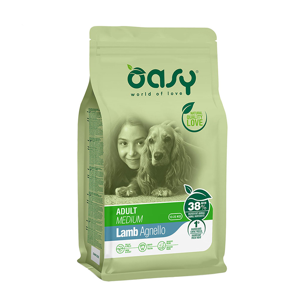 

Уцінка! Сухий корм для дорослих собак середніх порід Oasy Lifestage Adult Medium з ягням, 3 кг