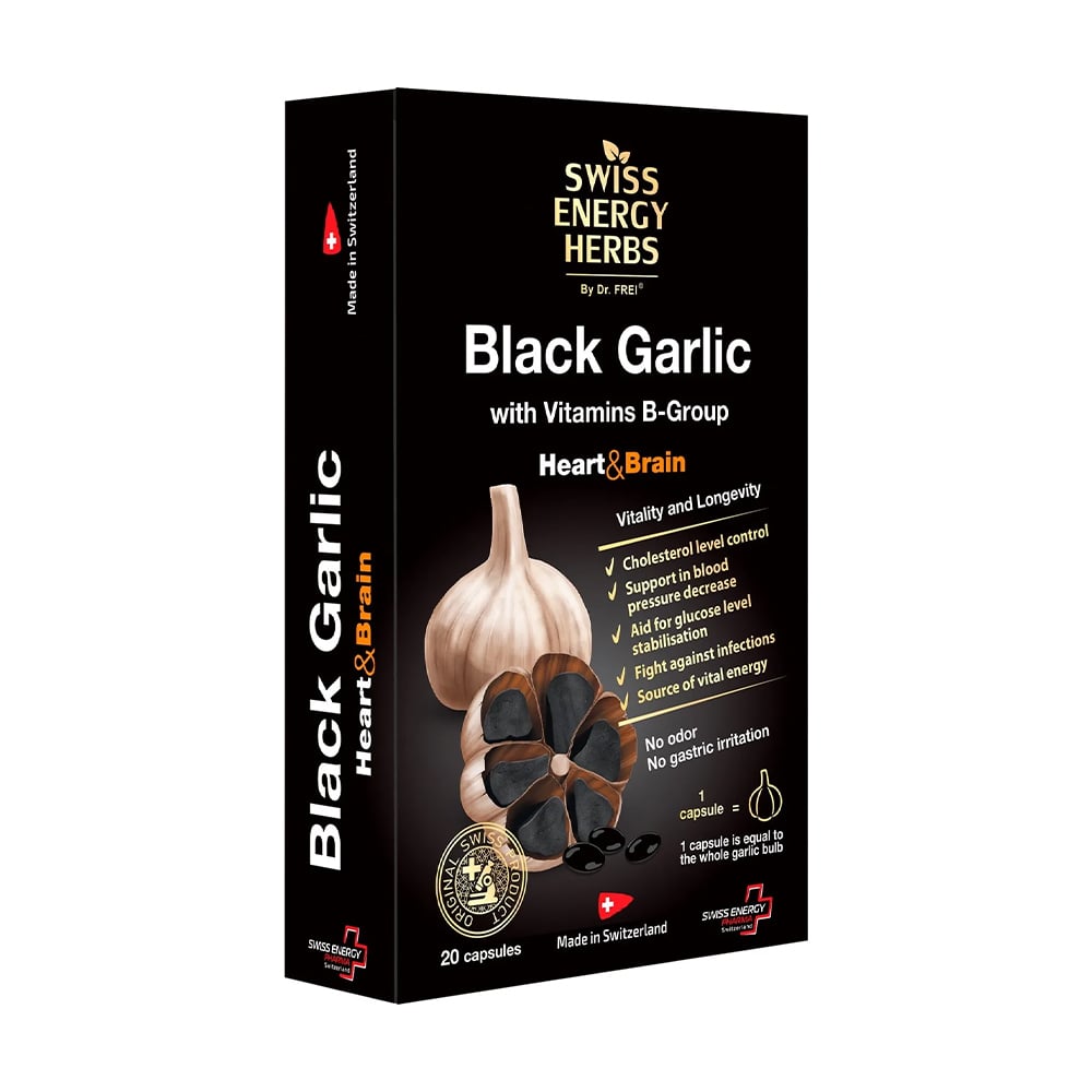 

Чорний часник з вітамінами групи В Swiss Energy Black Garlic With Vitamins B-Group, 20 капсул