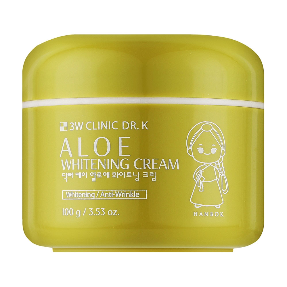 

Уцінка! Відбілювальний крем для обличчя 3W Clinic Dr.K Aloe Whitening Cream проти зморщок, з алое, 100 г