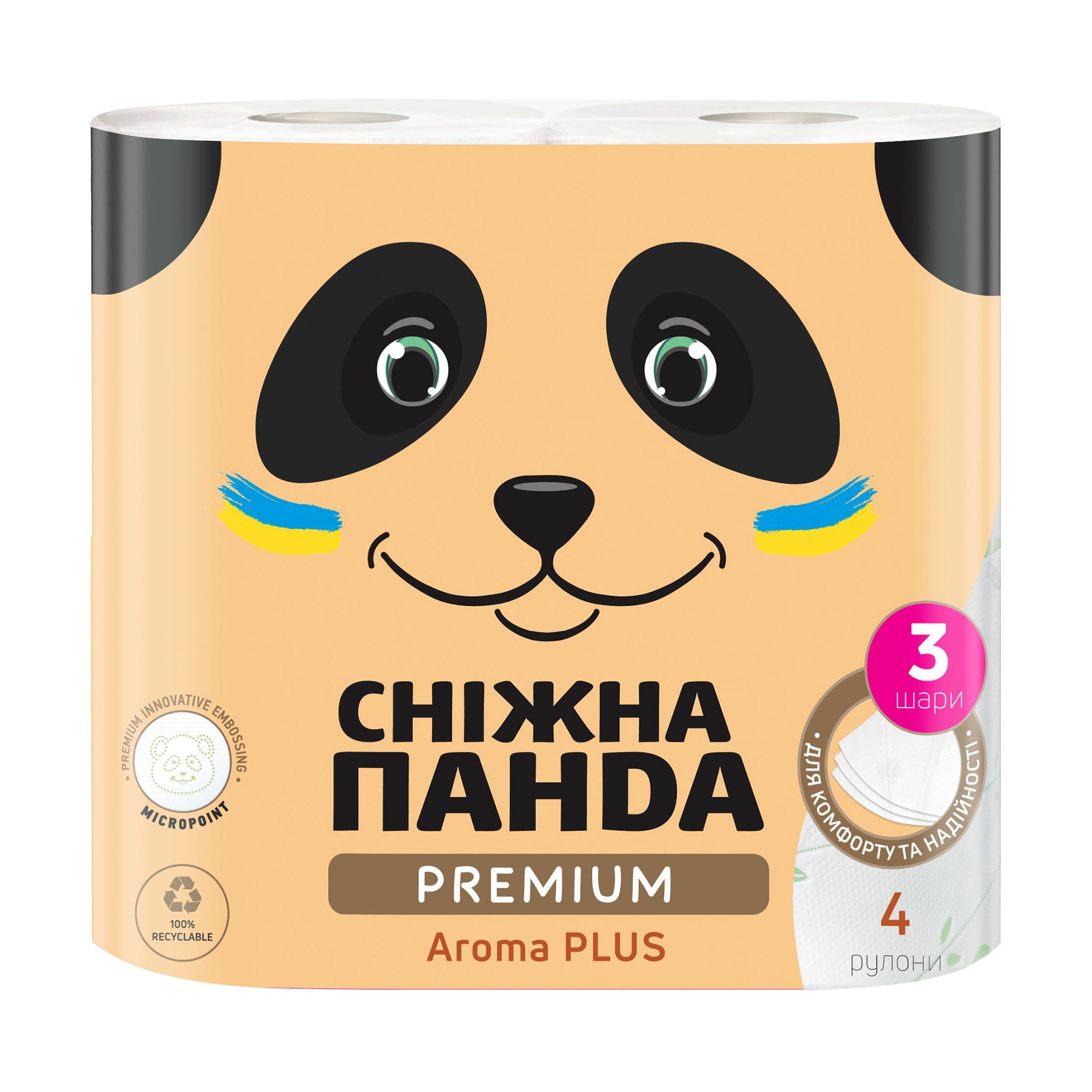 

Туалетний папір Сніжна Панда Premium Aroma Plus 3х-шаровий, 4 рулони