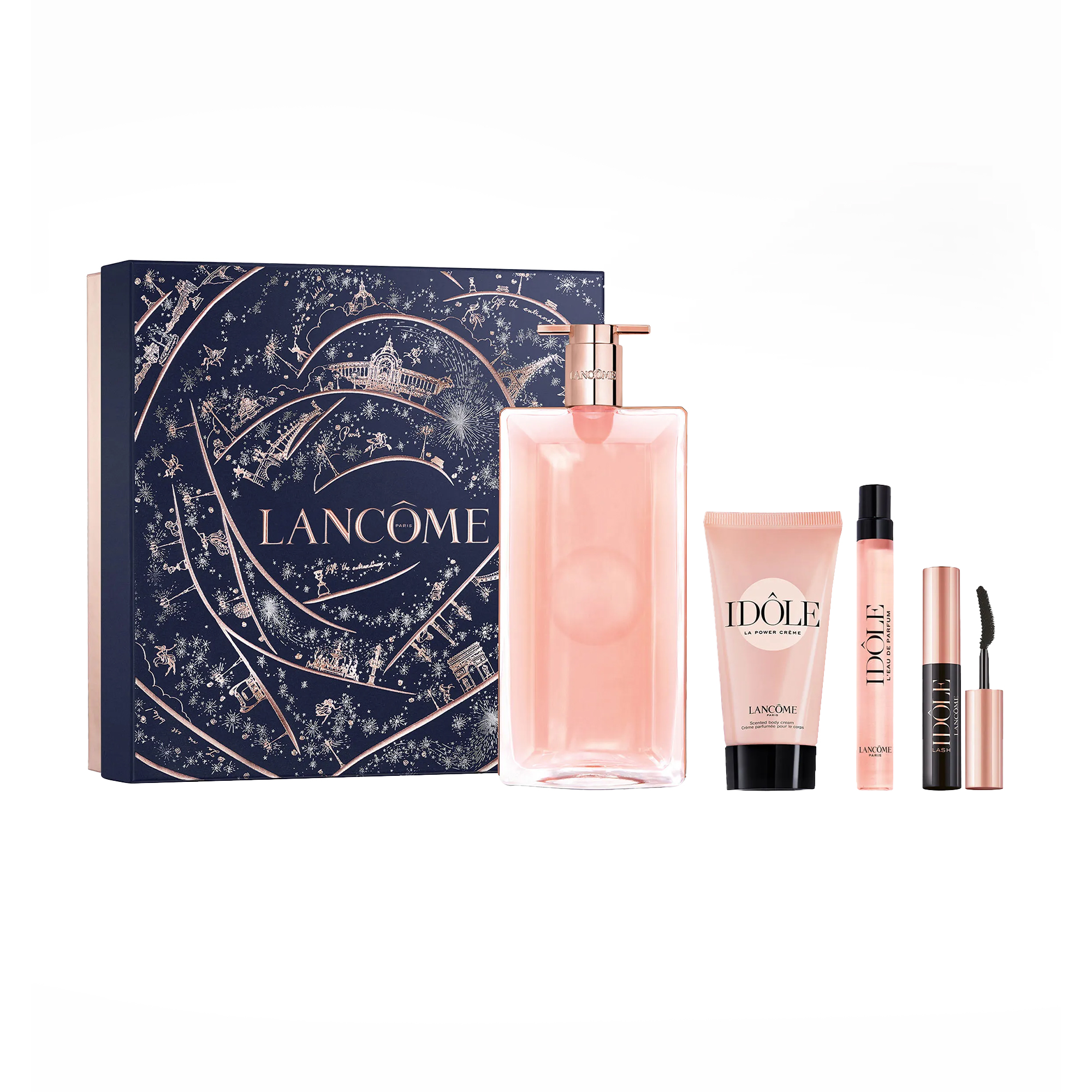 

Парфумований набір Lancome Idole Set жіночий (парфумована вода, 100 мл + парфумована вода, 10 мл + крем для тіла, 50 мл + туш для вій, 2.5 мл)