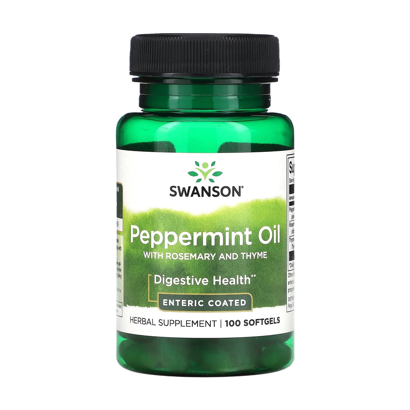 

Олія м'яти перцевої Swanson Peppermint Oil with Rosemary and Thyme з розмарином та чебрецем, 100 гелевих капсул