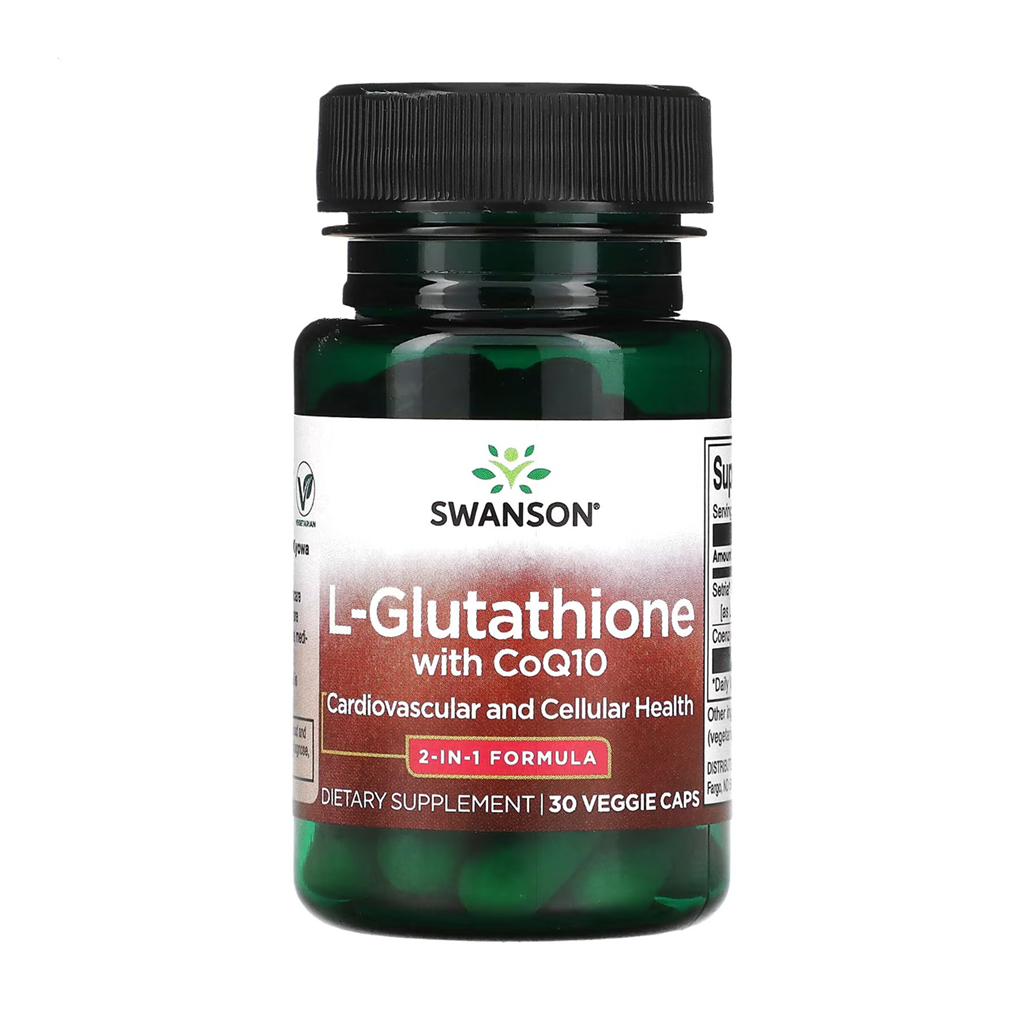 

L-глутатіон з коензимом Q10 Swanson L-Glutathione with CoQ10, 30 вегетеріанських капсул