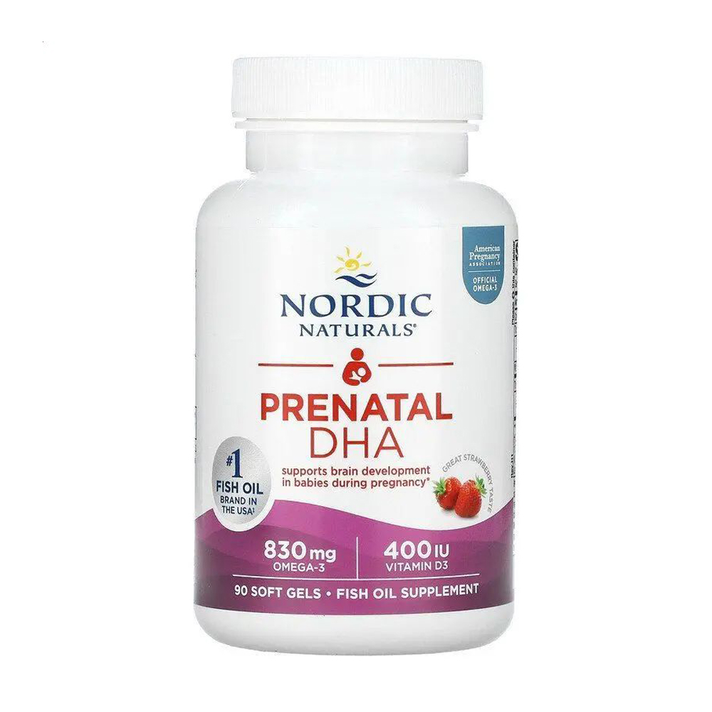

Риб'ячий жир для вагітних Nordic Naturals Prenatal DHA, зі смаком полуниці, 90 капсул