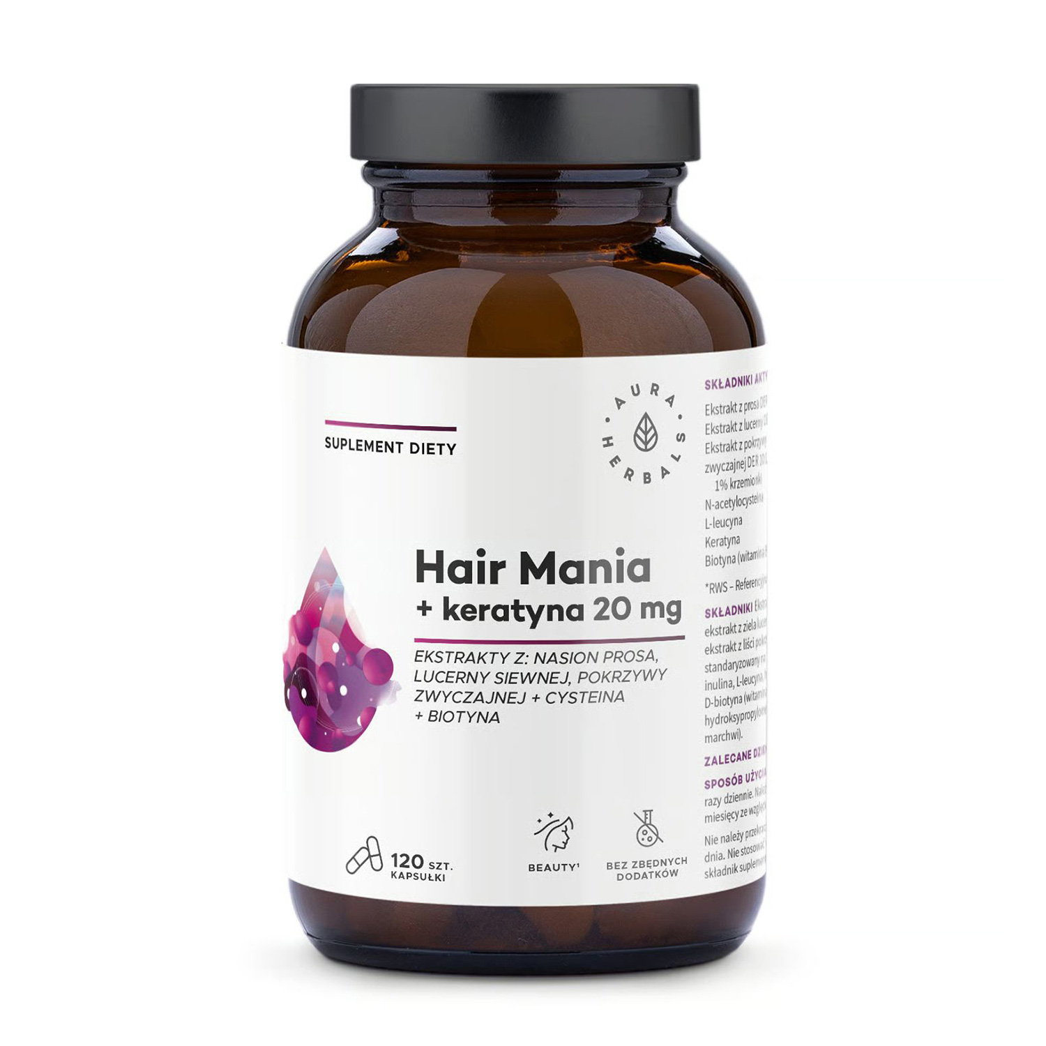 

Уцінка! Комплекс для зміцнення волосся з кератином Aura Herbals Hair Mania + Keratin 20 мг, 120 капсул