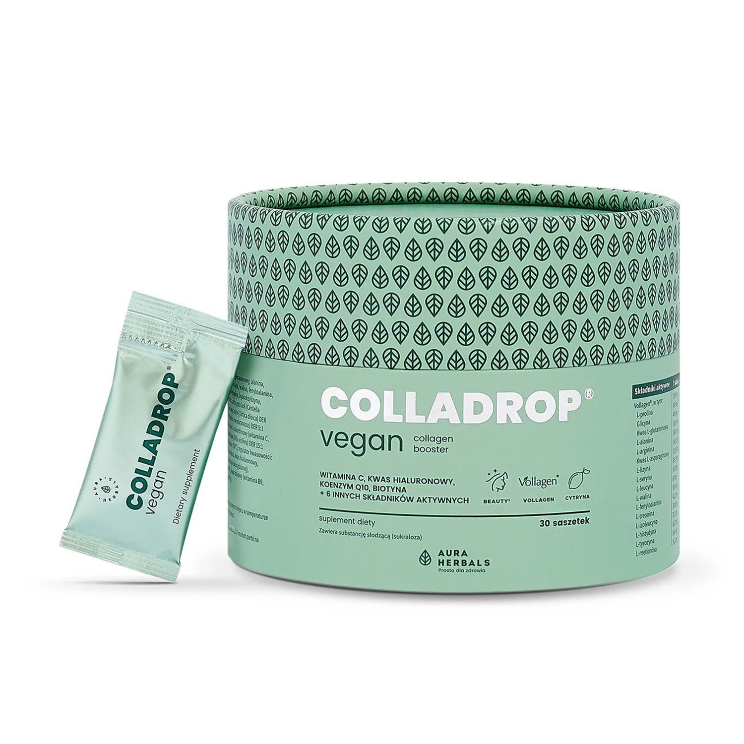 

Веганський колаген Aura Herbals Colladrop Vegan Collagen Booster Vollagen 2000 мг, зі смаком лимону, в порошку, 30 шт