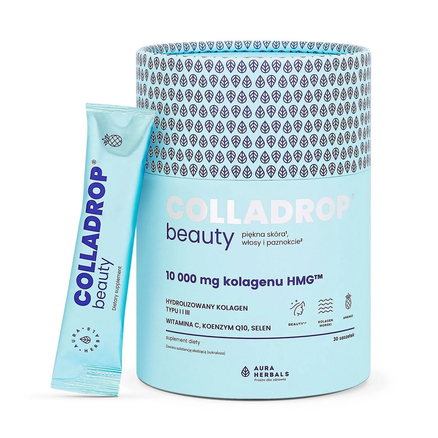 

Уцінка! Колаген Aura Herbals Colladrop Beauty Collagen HMG 10000 мг, зі смаком ананасу, в порошку, 30 шт