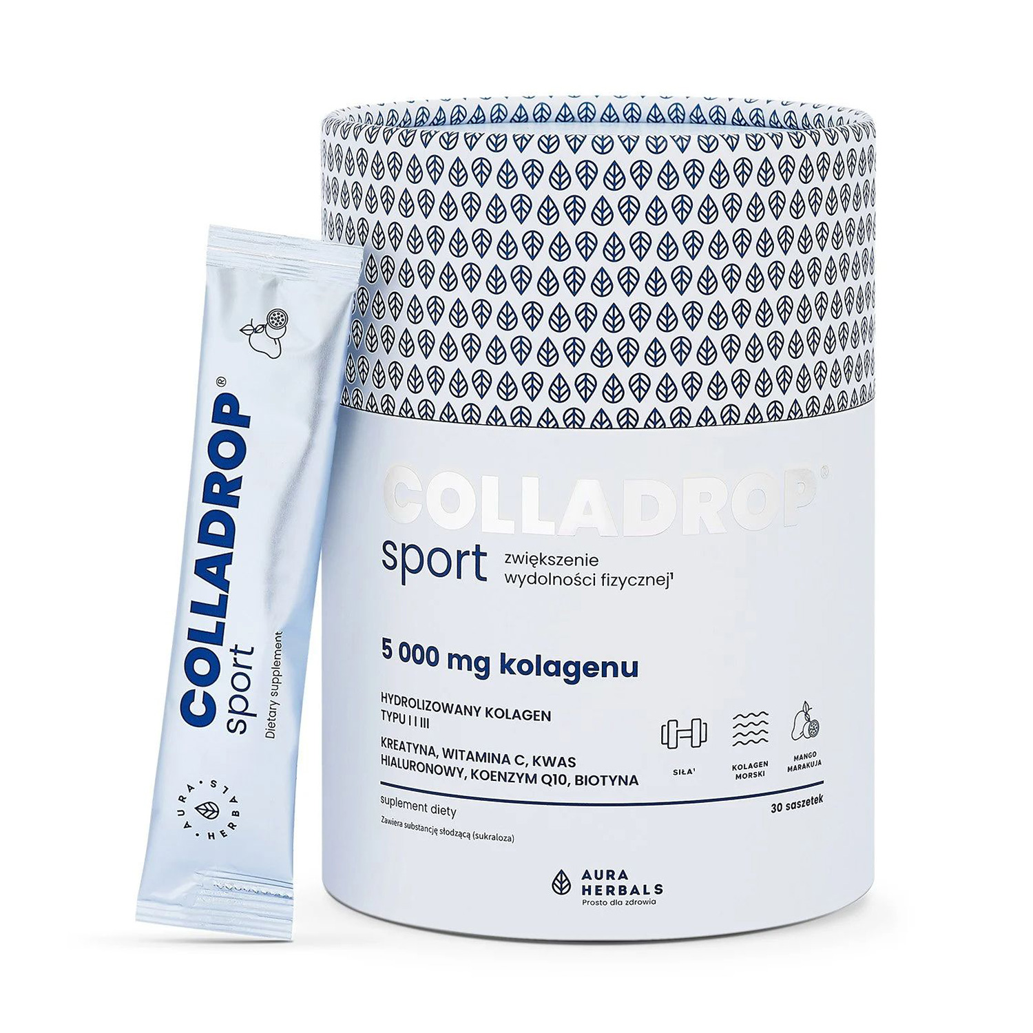 

Уцінка! Колаген Aura Herbals Colladrop Sport Collagen 5000 мг, зі смаком манго-маракуйї, в порошку, 30 шт