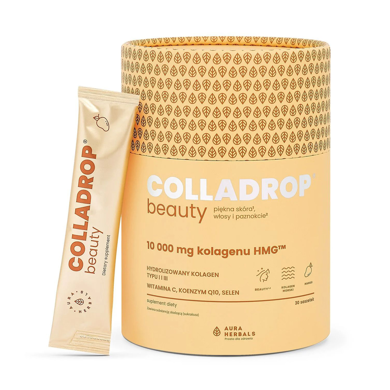 

Уцінка! Колаген Aura Herbals Colladrop Beauty Collagen HMG 10000 мг, зі смаком манго, в порошку, 30 шт