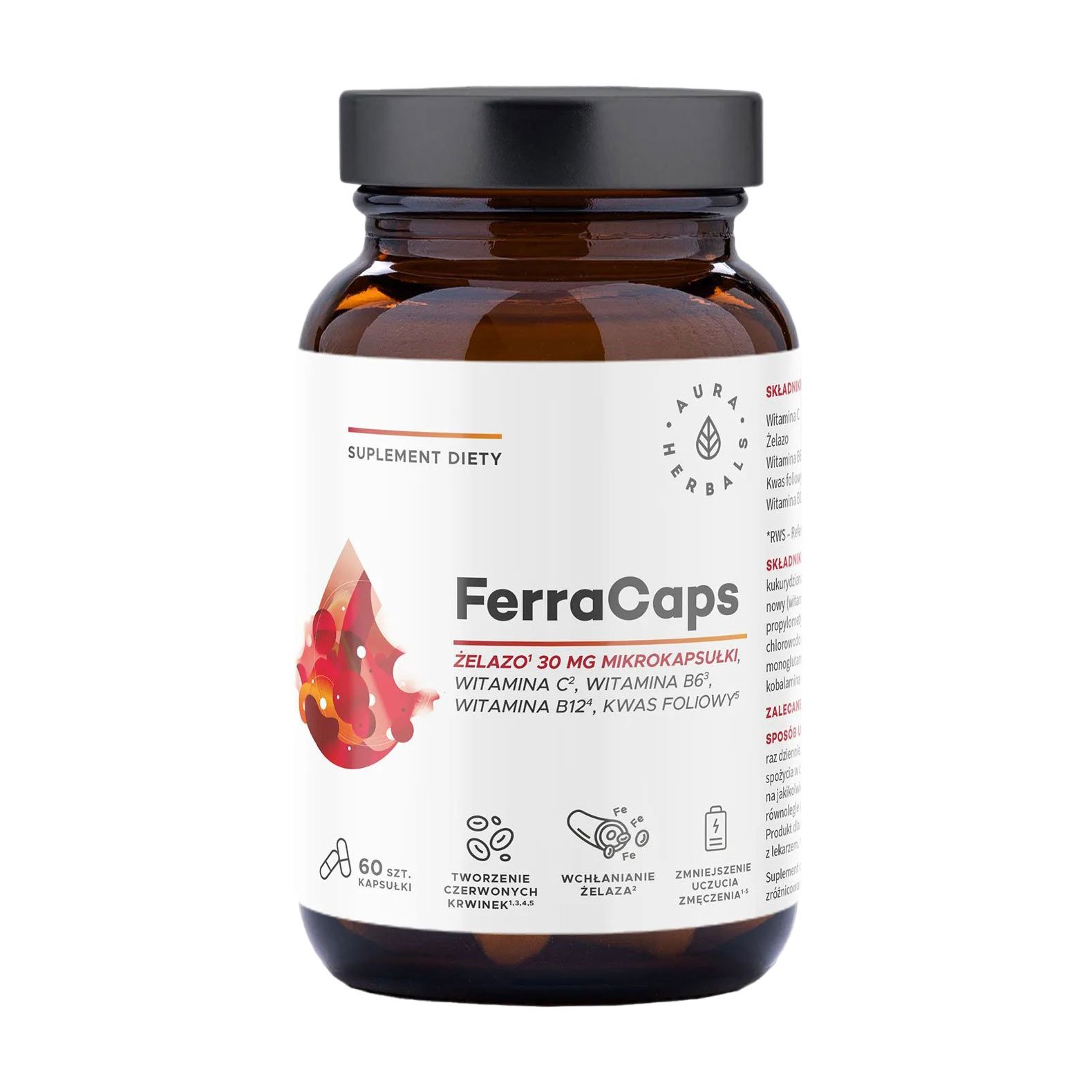 

Залізо Aura Herbals FerraCaps Iron 30 мг, 60 капсул