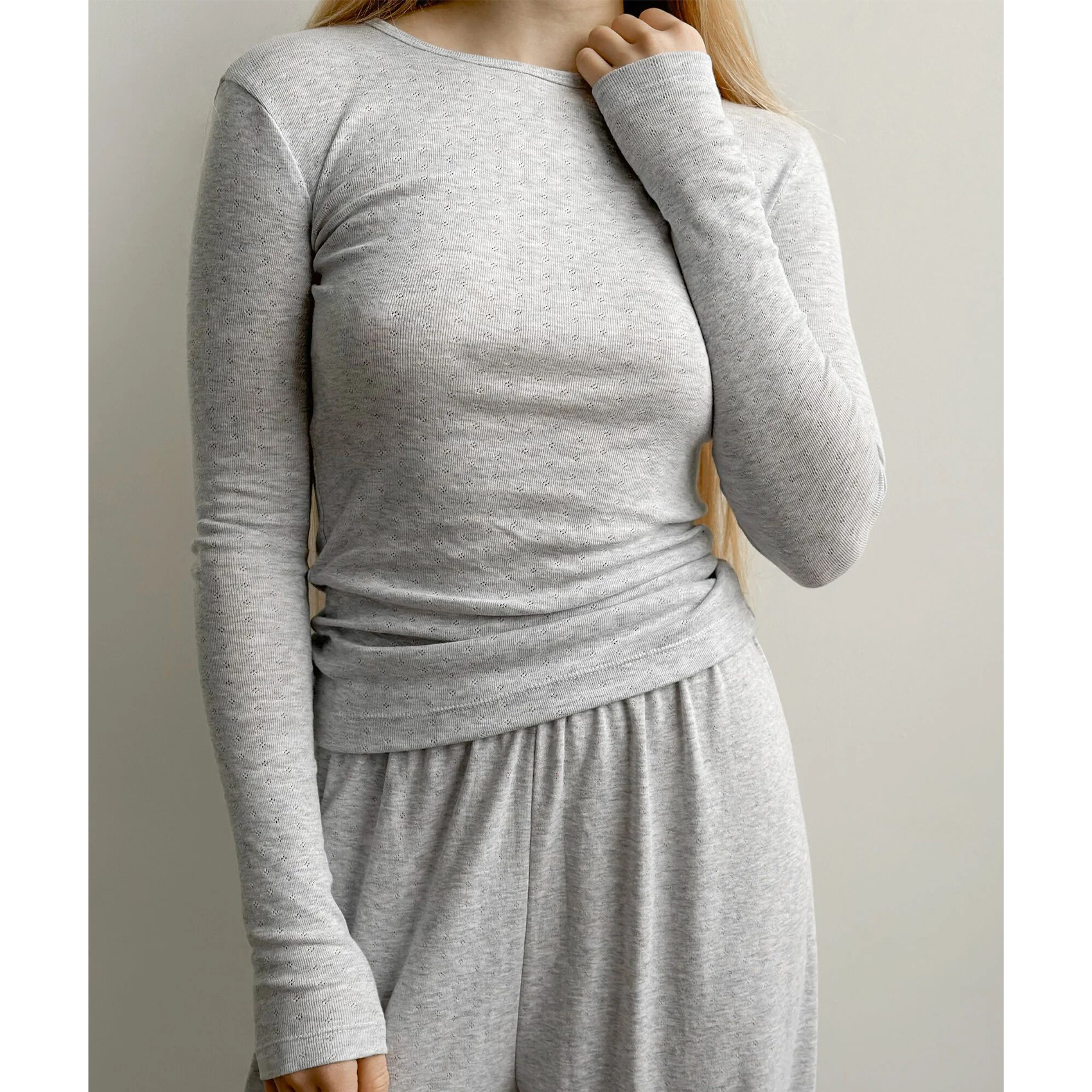 

Лонгслів жіночий Miso рібана, меланж сірий, без ґудзика, розмір М (13953)