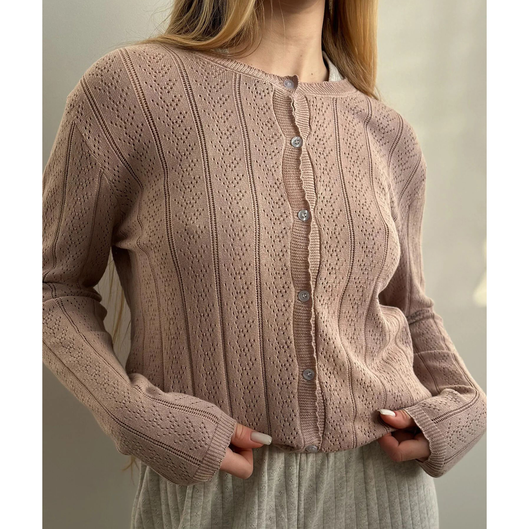 

Кардиган жіночий Miso бавовна, пудровий, на ґудзиках (14020)