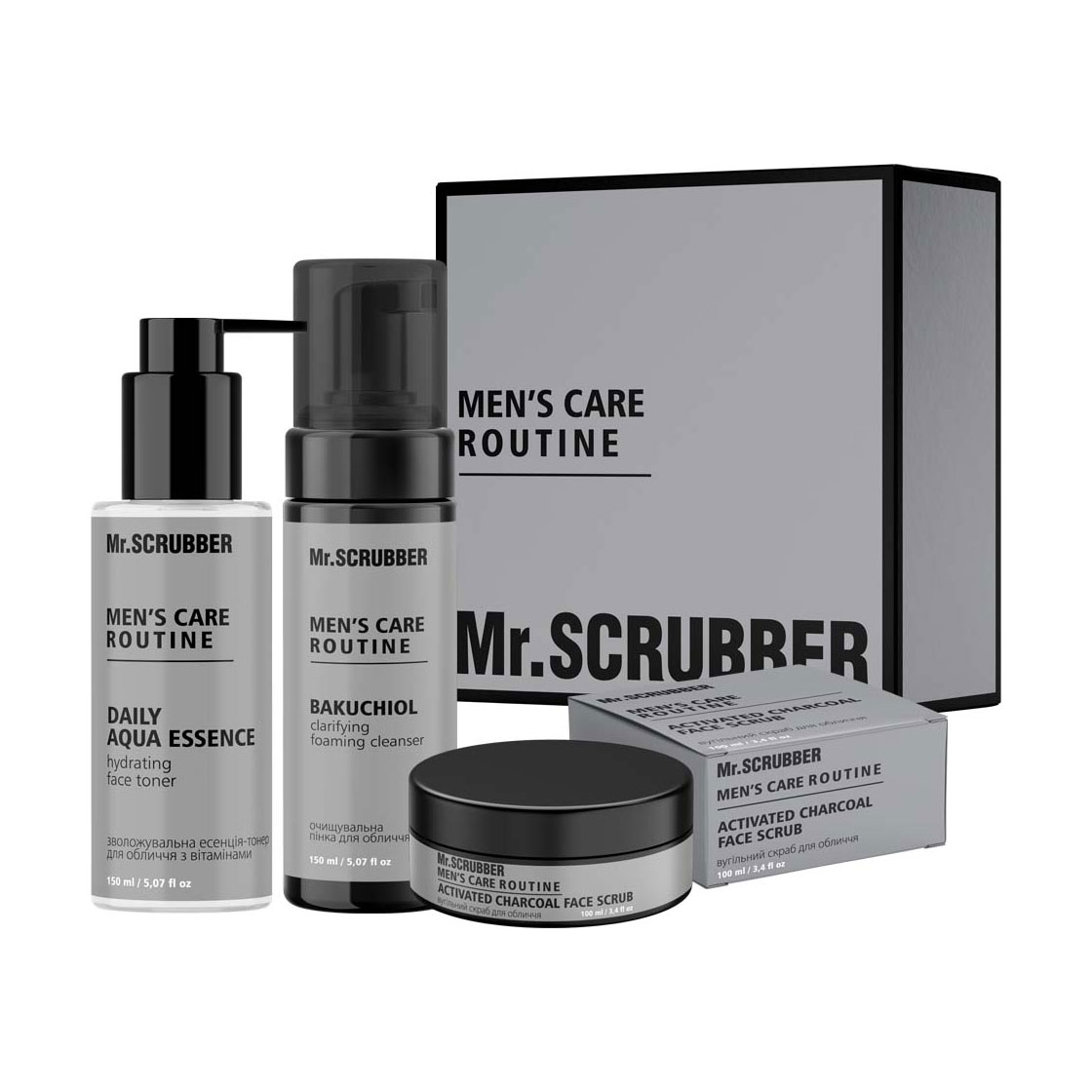 

Подарунковий набір для чоловіків Mr.Scrubber Men's Care Routine (скраб, 100 мл + пінка, 150 мл + тонер, 150 мл + коробка)