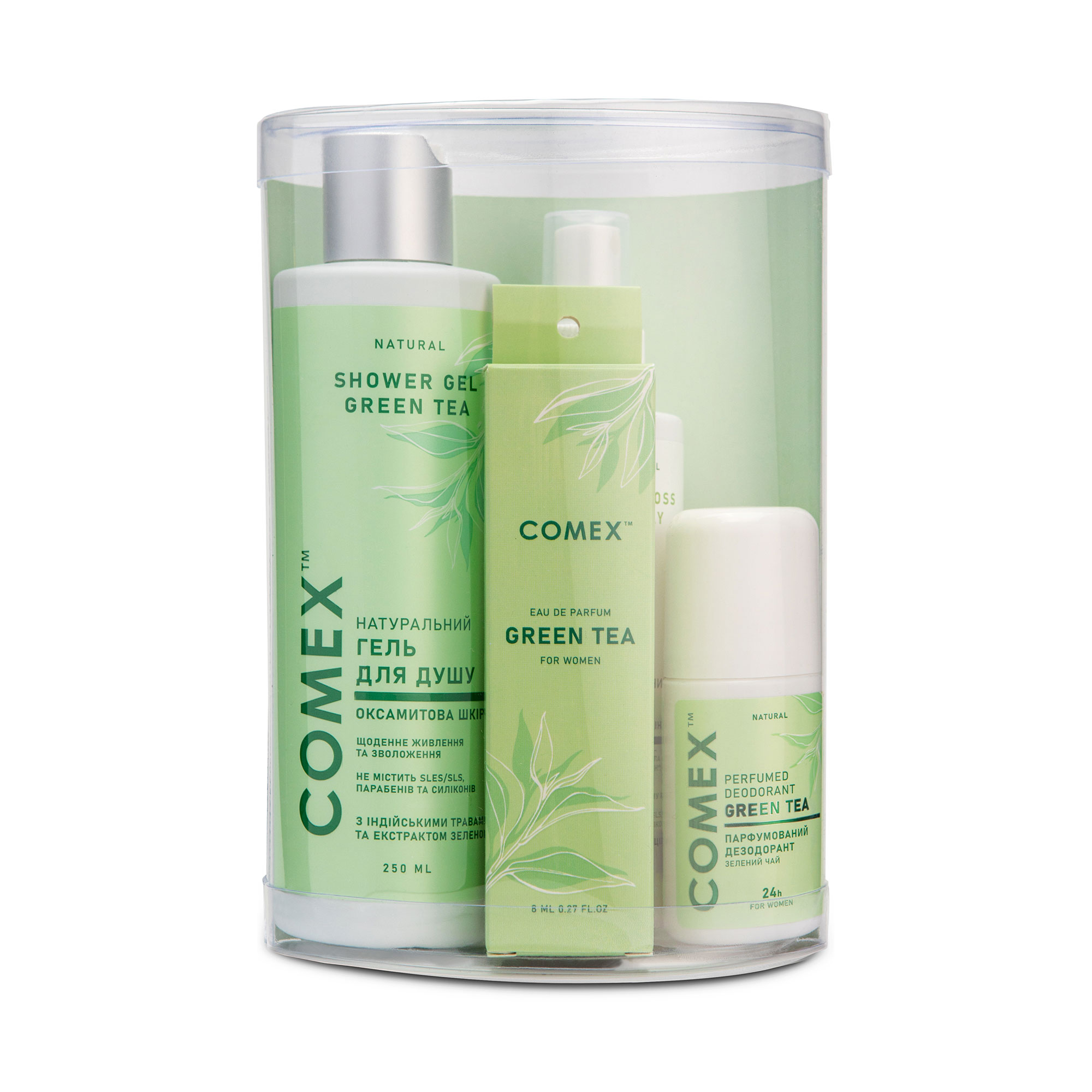 

Уцінка! Подарунковий набір для тіла та волосся Comex Зелений чай (гель для душу, 250 мл + дезодорант, 50 мл + спрей, 150 мл + парфумована вода, 8 мл)